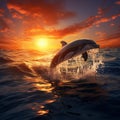 Dolphins in sea at sunset, a mesmerizing 3Drender illustration