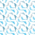 Dolphins seamless background. Dolphin seamless pattern background vector illustration. Royalty Free Stock Photo