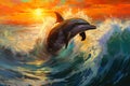 Dolphins at Sunset