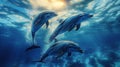 Dolphins swimming in the underwater blue sea at the sunlight Ocean life photography AI generated Royalty Free Stock Photo