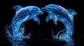 dolphins. water pair blue dolphins dancing light