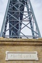 Dom Luis Bridge steel construction detail with sign at Porto Oporto Royalty Free Stock Photo