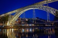 Dom Luis I Bridge, Porto. Night view of Dom Luis I Bridge, Porto, Portugal Royalty Free Stock Photo