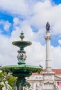 View of The Dom Pedro IV Monument and fountain, Rossio Square, Lisbon, Portugal Royalty Free Stock Photo