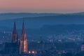 Dom, Rathaus und Altstadt von Regensburg am Abend vom Keilberg aus gesehen Royalty Free Stock Photo