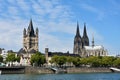 Cologne, churches and river Rhine