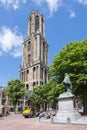 Dom tower and Jan van Nassau monument on central square, Utrecht, Netherlands Royalty Free Stock Photo