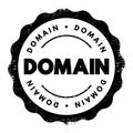 Domain - identification string that defines a realm of administrative autonomy, authority or control within the Internet, text Royalty Free Stock Photo