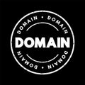 Domain - identification string that defines a realm of administrative autonomy, authority or control within the Internet, text Royalty Free Stock Photo
