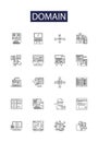 Domain line vector icons and signs. Website, Registration, Internet, IP, DNS, Syllabus, Extension, Area outline vector
