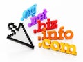 Domain names and cursor isolated on a white background. 3D illustration