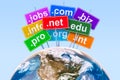 Domain names with Earth Globe concept, 3D rendering