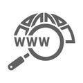 Domain search, search engine icon. Gray vector design.