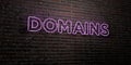 DOMAINS -Realistic Neon Sign on Brick Wall background - 3D rendered royalty free stock image