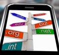 Domains On Smartphone Shows Internet Websites Royalty Free Stock Photo