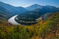 Domasinsky meander of river Vah during autumn viewed from Old Strecno castle Royalty Free Stock Photo