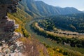 Domasinsky meander of river Vah during autumn viewed from Old Strecno castle Royalty Free Stock Photo