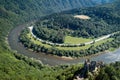 Domasinsky meander of Vah river and ruins of Starhrad castle, Slovakia Royalty Free Stock Photo