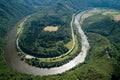 Domasinsky meander of Vah river and ruins of Starhrad castle, Slovakia Royalty Free Stock Photo