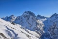 Winter Caucasus mountain ranges in Dombay