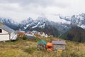 Dombay, Russia - September 2019 - view from the Mount Mussa-Achitara on hotels resort and snowy peaks