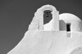 Dome and belfry of Panagia Paraportiani church in Mykonos Royalty Free Stock Photo