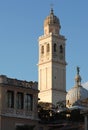 Dome and bell tower, illuminated by the sun, the Basilica of Santa Giustina in Padua in Veneto (Italy)