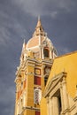 The dome of Cartagena cathedral in sunlight against dark sky, Old Town Cartagena, Colombia