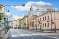 The dome of the Cathedral of Christ the Savior and the Kekusheva mansion on Ostozhenka street in Moscow