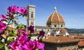 Dome of cathedral church Santa Maria del Fiore close up at spring day, Florence, Italy, retro toned Royalty Free Stock Photo