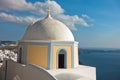 Dome of a church at Oia village with view on Caldera at background, Santorini island Royalty Free Stock Photo