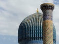 Dome and column of the mausoleum of Tamerlane to Samarkand in Uzbekistan.