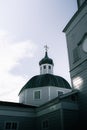 Dome with cross of Russian church, St. Michael the Archangel Orthodox Cathedral in Alaska, Sitka