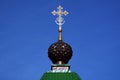 The dome with cross of Russian Orthodox Christian Gate Church in Ganina Yama. Royalty Free Stock Photo