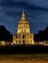 Dome of the Hotel des Invalides, lit up at night, Paris, France. Royalty Free Stock Photo