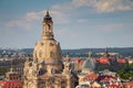 The dome of the Dresden Frauenkirche, landmark of the city of Dresden, Saxony, Germany, view from the castle church Royalty Free Stock Photo