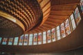 Dome in golden color interior with stained glass windows Royalty Free Stock Photo