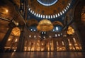 Dome of Hagia Sophia or Ayasofya Mosque at night. Ramadan kareem or eid mubarak or laylat al-qadr or kadir gecesi concept