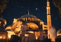 Dome of Hagia Sophia or Ayasofya Mosque at night. Ramadan kareem or eid mubarak or laylat al-qadr or kadir gecesi concept