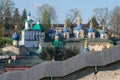 Dome of the Holy Dormition Pskovo-Pechersky monastery, sunny may day. Pechory, Pskov region Royalty Free Stock Photo