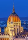 Dome of Hungarian parliament building at sunset, Budapest, Hungary Royalty Free Stock Photo