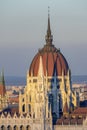 Dome of Hungarian parliament building at sunset, Budapest, Hungary Royalty Free Stock Photo