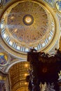 Dome inside of St. Peter`s Basilica with St. Peter`s Baldachin