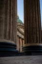 The dome of the Kazan Cathedral through the colonnade. Royalty Free Stock Photo