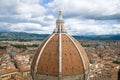 Dome of medieval Cathedral of Santa Maria del Fiore close up in the cloudy September afternoon. Florence, Italy Royalty Free Stock Photo