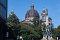 Dome of the Metropolitan Cathedral and the Julio de Castilhos monument in Porto Alegre, Brazil Royalty Free Stock Photo