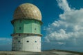 Dome of old radar station on rocky landscape Royalty Free Stock Photo