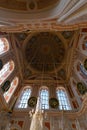 Dome of Ortakoy Mosque or Buyuk Mecidiye Mosque in vertical view.