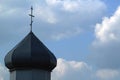 Dome of orthodox church and cross and the clouds on the blue sky. Christianity religion background Royalty Free Stock Photo