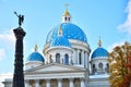 The dome of an Orthodox Holy Trinity Cathedral Life Guards Izmailovsky regiment and the column of Glory